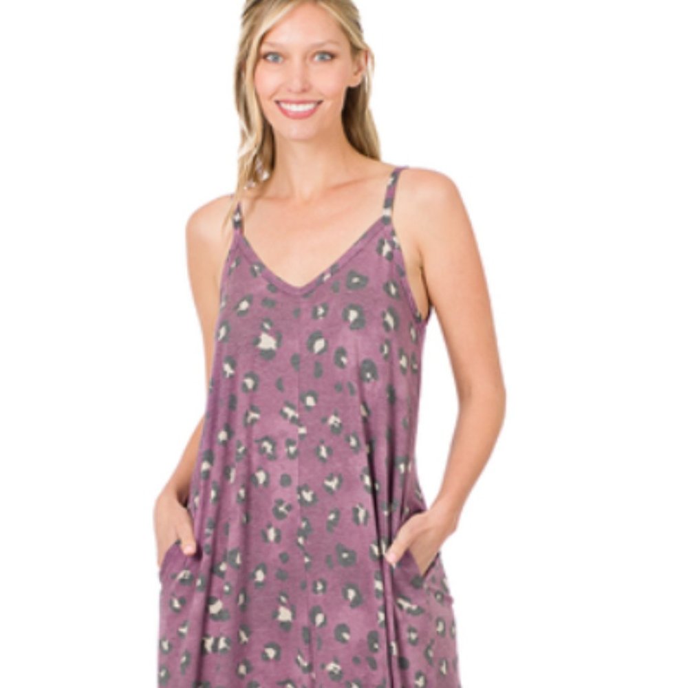 Plum Leopard V-Neck Cami Maxi Dress